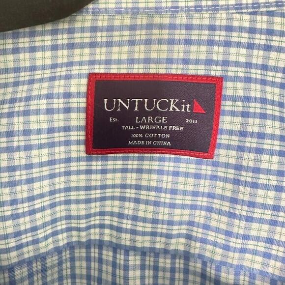 UNTUCKit Plaid Regular Fit Wrinkle Free Button Up Dress Shirt Large L Blue White - Picture 4 of 7